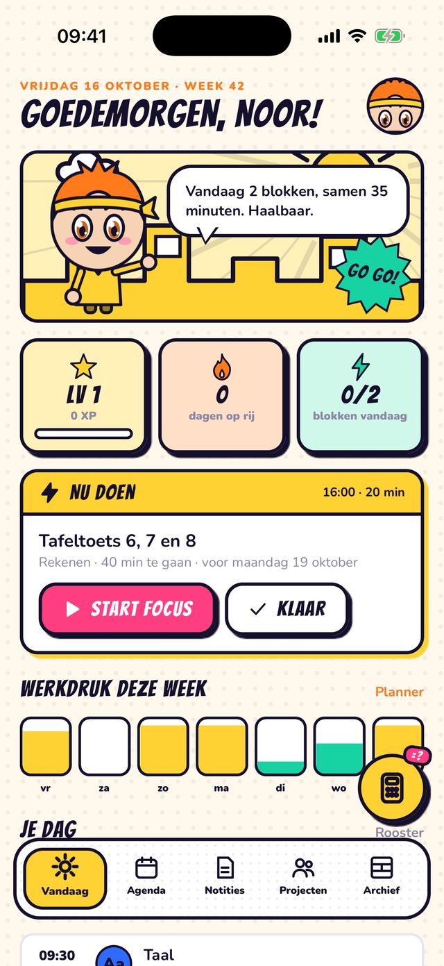 Het scherm Vandaag in de wereld Rookie 9+